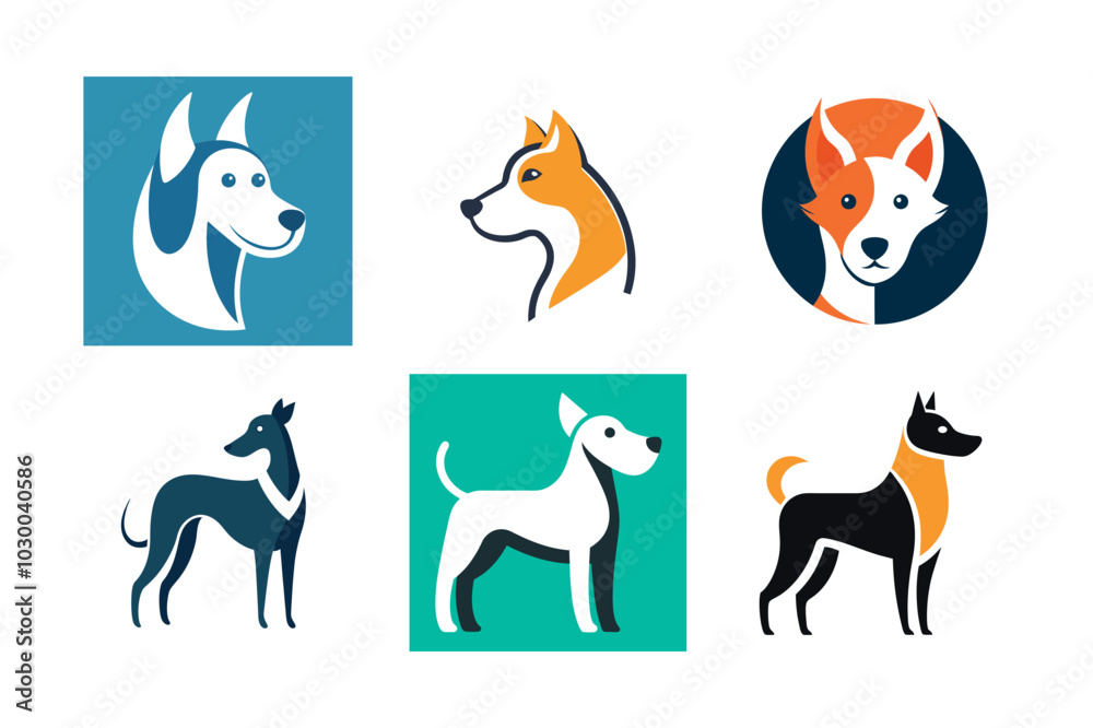 6 set dog logo icon vector art illustration 6 set dog logo icon vector art illustration