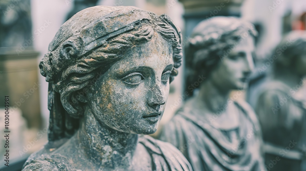 Obraz premium Close-Up of Broken Roman Statue Fragments