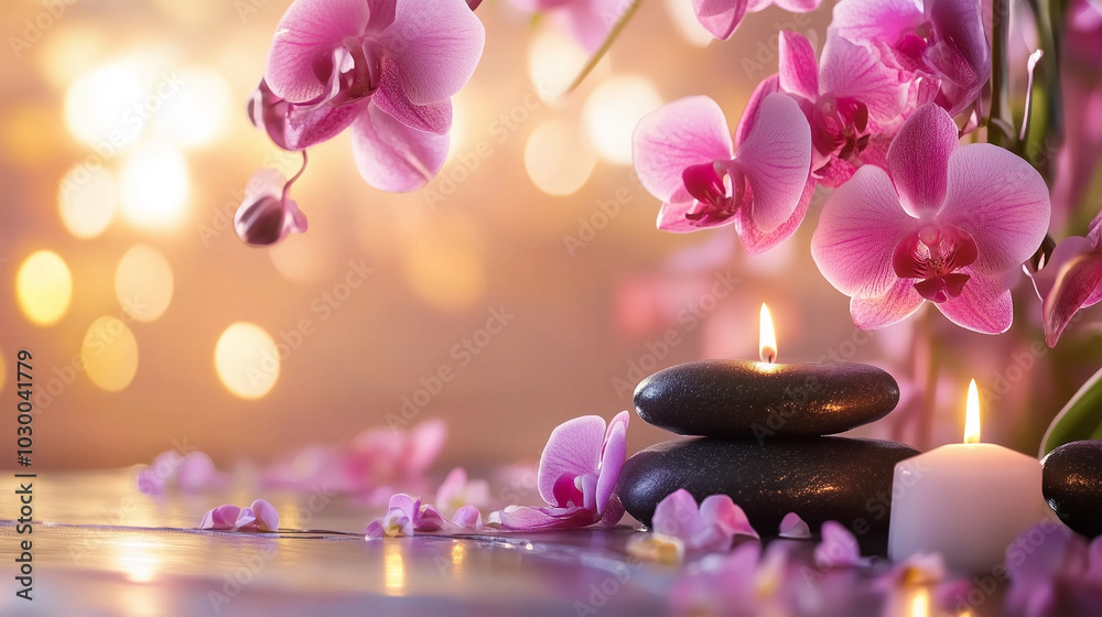A vase with two candles and three stones A vase with two candles and three stones