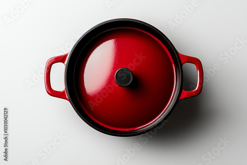 Red cooking pot with lid, isolated background