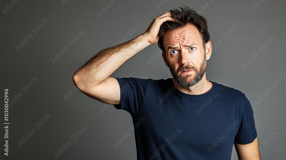 Man Running Hand Through Hair in Confusion Man Running Hand Through Hair in Confusion