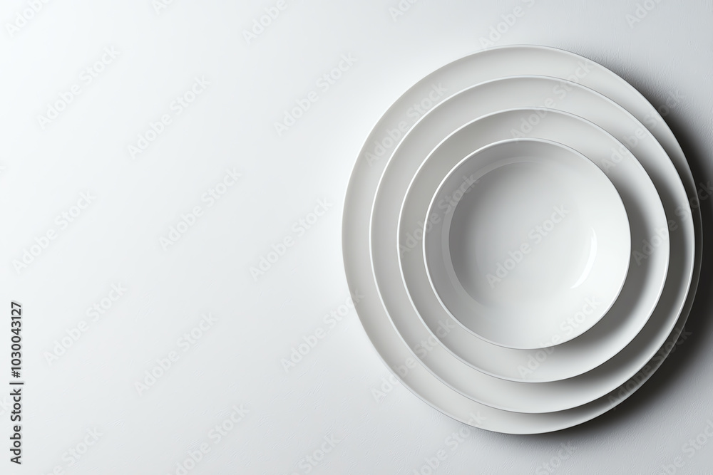 Obraz premium Stack of white plates on a light background