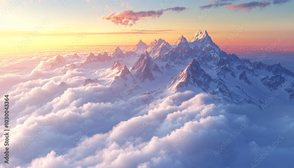 Towering peaks made entirely of purple amethyst crystals glint in the morning sun Towering peaks made entirely of purple amethyst crystals glint in the morning sun