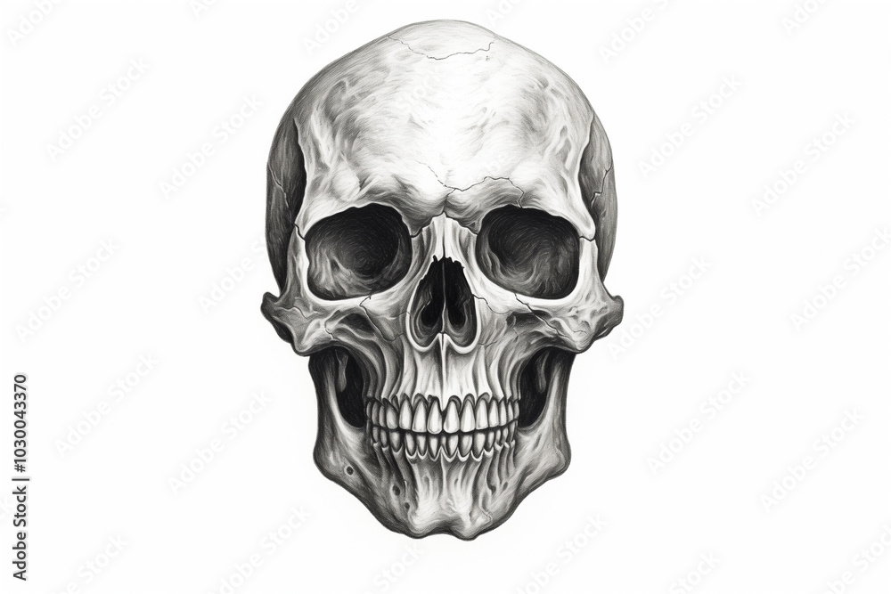 Fototapeta premium Realistic drawing human skull drawing on a white background