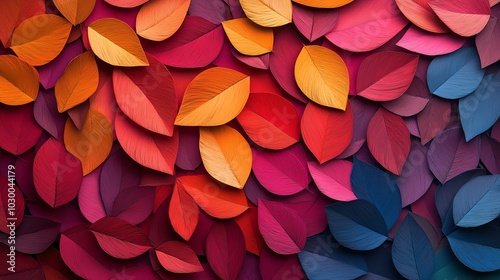 Multicolored paper cut leaf pattern with layered autumn tones, creating a rich, natureinspired design, paper cut leaves, colorful botanical pattern