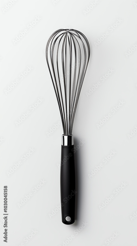 Whisk, black handle, kitchen utensil isolated Whisk, black handle, kitchen utensil isolated