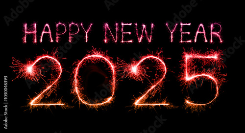 2025 happy new year fireworks celebration written sparkling at night