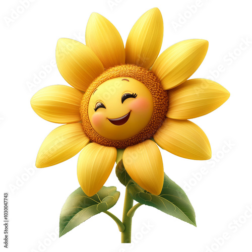 A cheerful 3D cartoon sunflower, boasting a bright smile, radiates positivity. photo