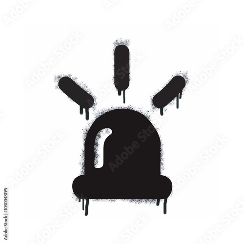 Spray Graffiti emergency light icon isolated on white background. Emergency light icon graffiti with excessive spray in black on white. Vector illustration.