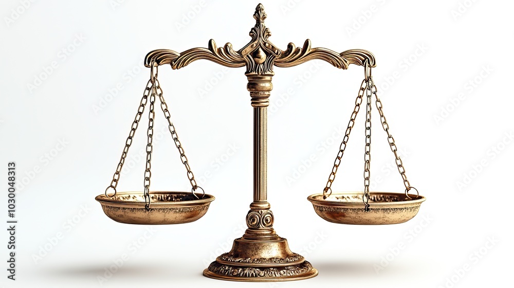 Golden scales of justice on a white background convey luxury. Golden scales of justice on a white background convey luxury.