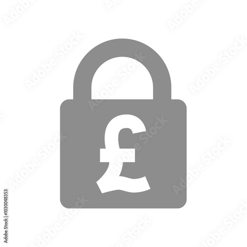 Safe and secured money cash or deposit. British currency pound and padlock vector icon.