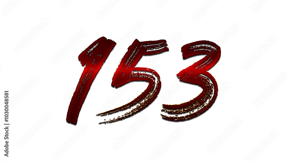 3D blood red number design of 153 on white background. 3D blood red number design of 153 on white background.