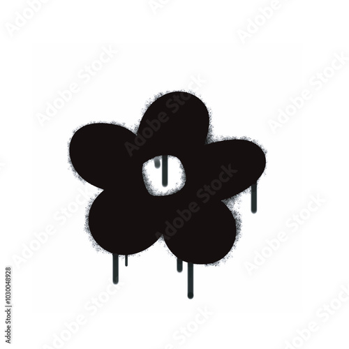 Spray Graffiti flower icon isolated on white background. graffiti flower icon with overspray in black on white. Vector illustration.