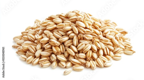 Pile of pearl barley isolated on white background.