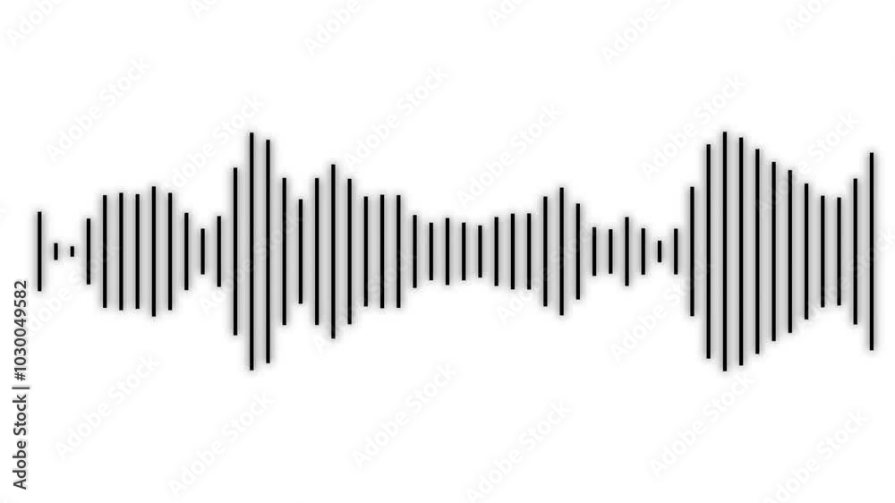 music waveform spectrum animation, sound wave audio spectrum, and music black equalizer on white background. Waves of abstract music oscillate