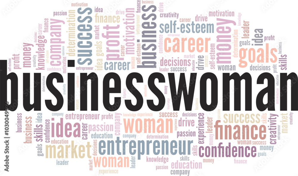 Fototapeta premium Businesswoman word cloud conceptual design isolated on white background.