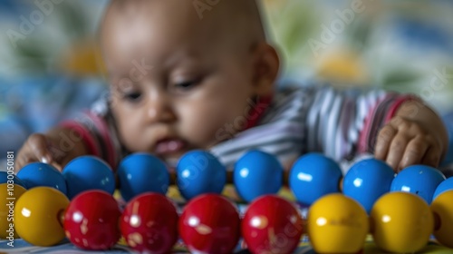 Blurred Baby Playing with Colorful Balls