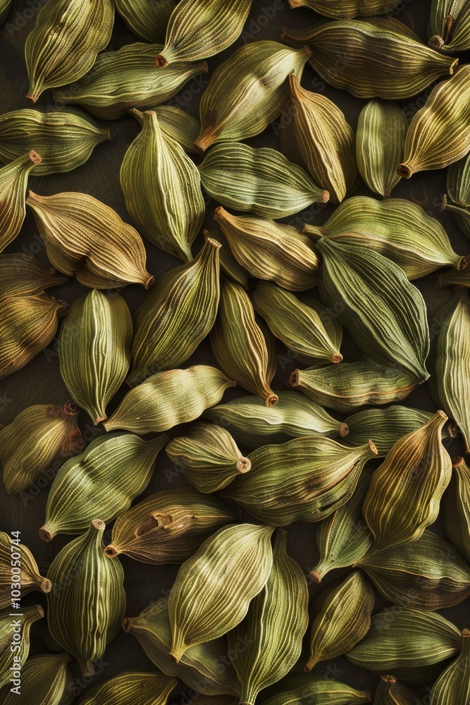 Cardamom texture, green cardamon seeds background, dry kardamon pattern, cardamum spice banner Cardamom texture, green cardamon seeds background, dry kardamon pattern, cardamum spice banner