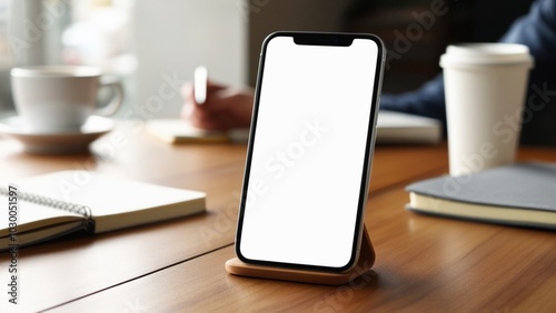 3D Mobile Mockup, 3D Mobile Mockup, Mobile phone white mockup, Blank Screen, Desk Setup