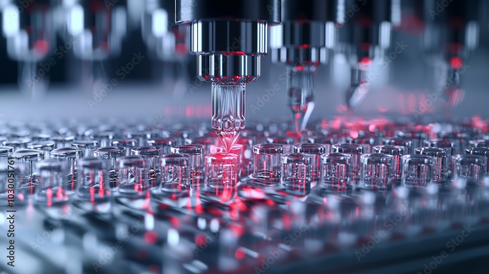 Biotechnology Advancements - Detailed 3D Illustration of DNA Sequencing Machine in Action with Intricate Genetic Data Processing Biotechnology Advancements - Detailed 3D Illustration of DNA Sequencing Machine in Action with Intricate Genetic Data Processing