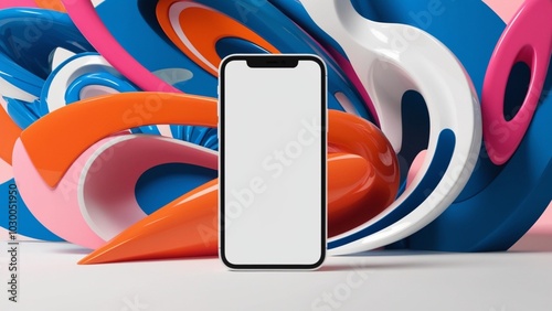 3D Mobile Mockup,  Colorful Abstract Background, Vibrant Phone