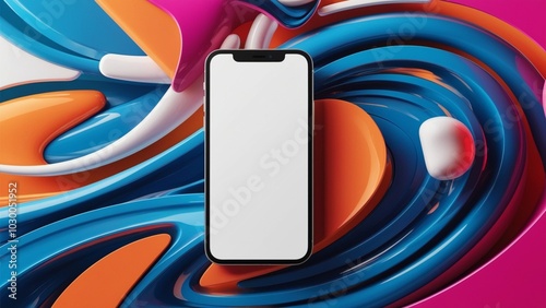 3D Mobile Mockup, Phone Screen Template, Colorful Abstract Background