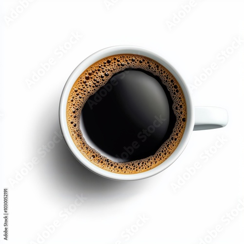Top view of a black coffee cup on a white isolated background.