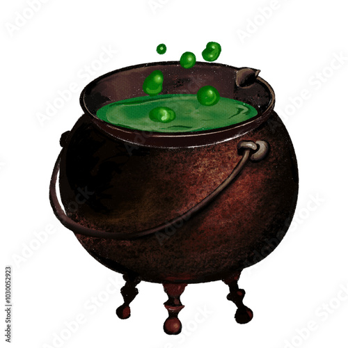 Cauldron Halloween poison witch's cauldron magic ghost hand drawn on transparent background