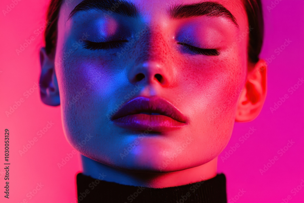 Exploring the Beauty of Neon and Freckles in a Calm and Vibrant Portrait Exploring the Beauty of Neon and Freckles in a Calm and Vibrant Portrait