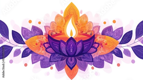 Happy Diwali, vector illustration of burning diya lamp on a white background photo