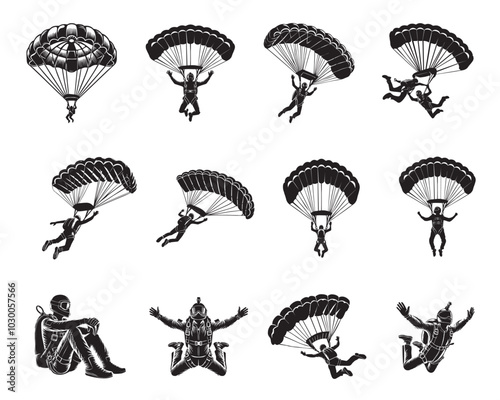 Collection of Skydiving vector illustration - Parachuting ClipArt Design
