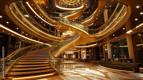 Golden Staircase in Luxurious Lobby