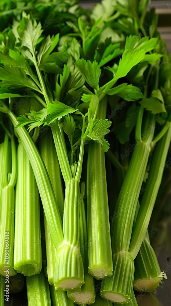 Fresh Green Celery Stalks: A Close-Up View Fresh Green Celery Stalks: A Close-Up View