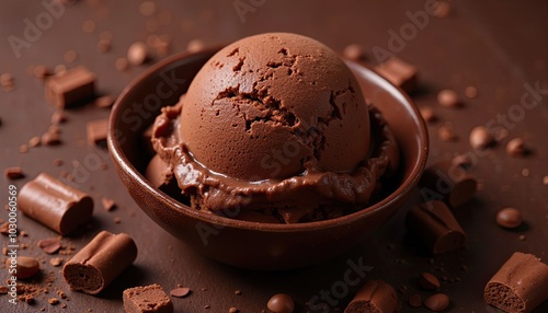 Wallpaper Mural A bowl of chocolate ice cream stands on a brown surface. Torontodigital.ca