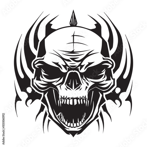 scary skeleton head skull stylish design tattoo logo style black isolated on white high quality vector halloween for tee shirt prints 
