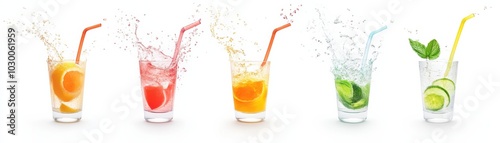 Wallpaper Mural Colorful cocktails splashing in glasses with fruits on a white isolated background. Torontodigital.ca