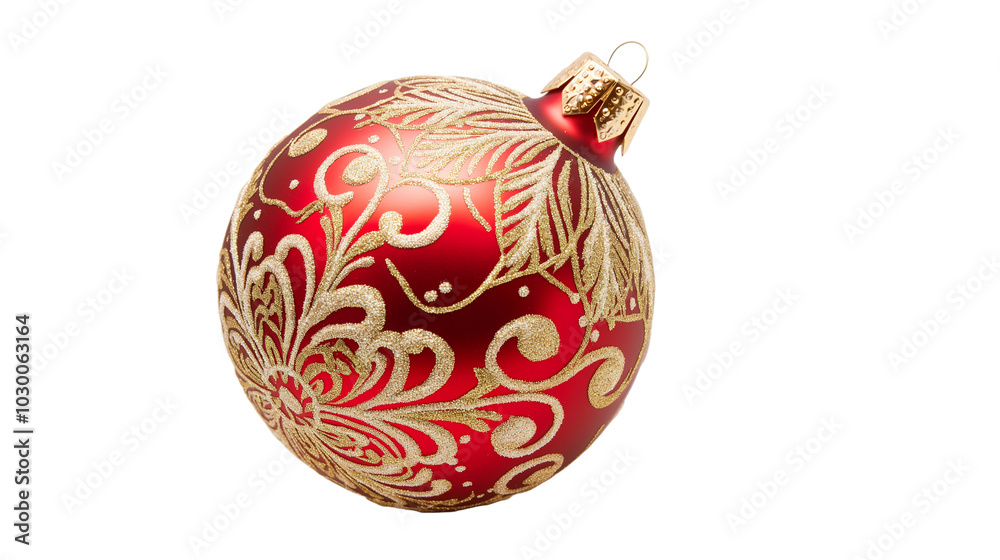 Red Christmas Ornament with Gold Glitter on Transparent Background Red Christmas Ornament with Gold Glitter on Transparent Background