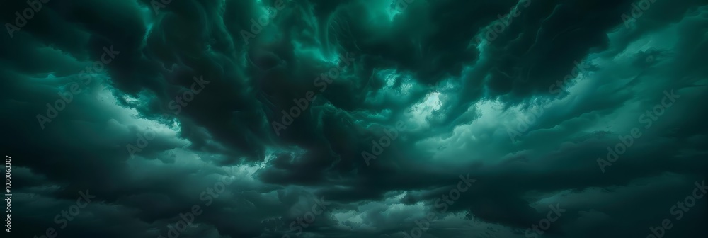 Dark ominous stormy sky with green clouds Dark ominous stormy sky with green clouds