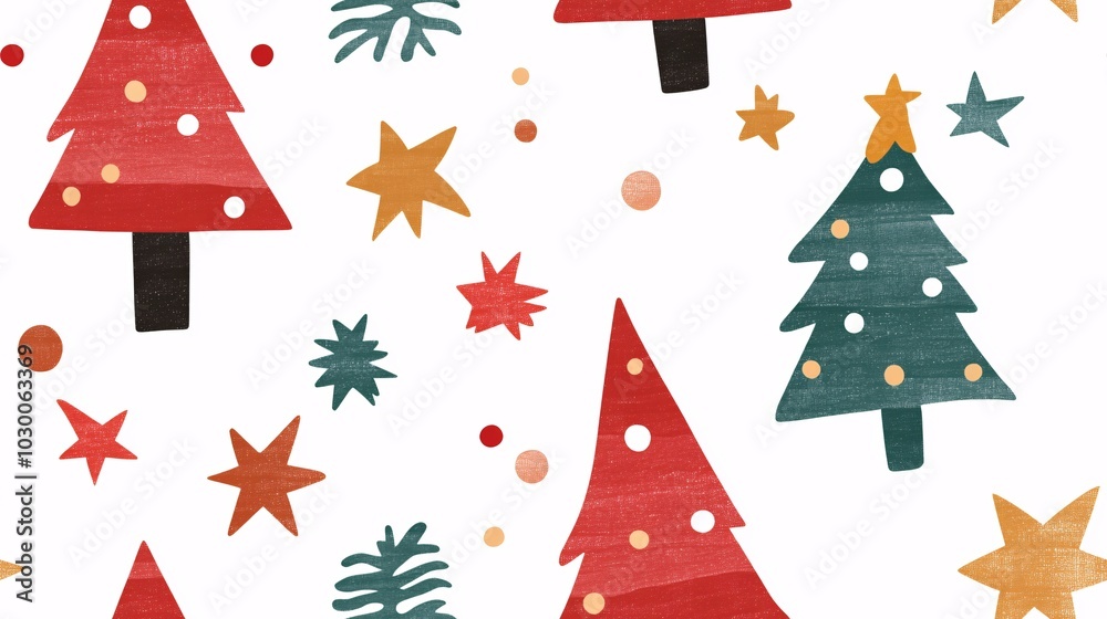 Festive Christmas Pattern with Trees and Stars Festive Christmas Pattern with Trees and Stars
