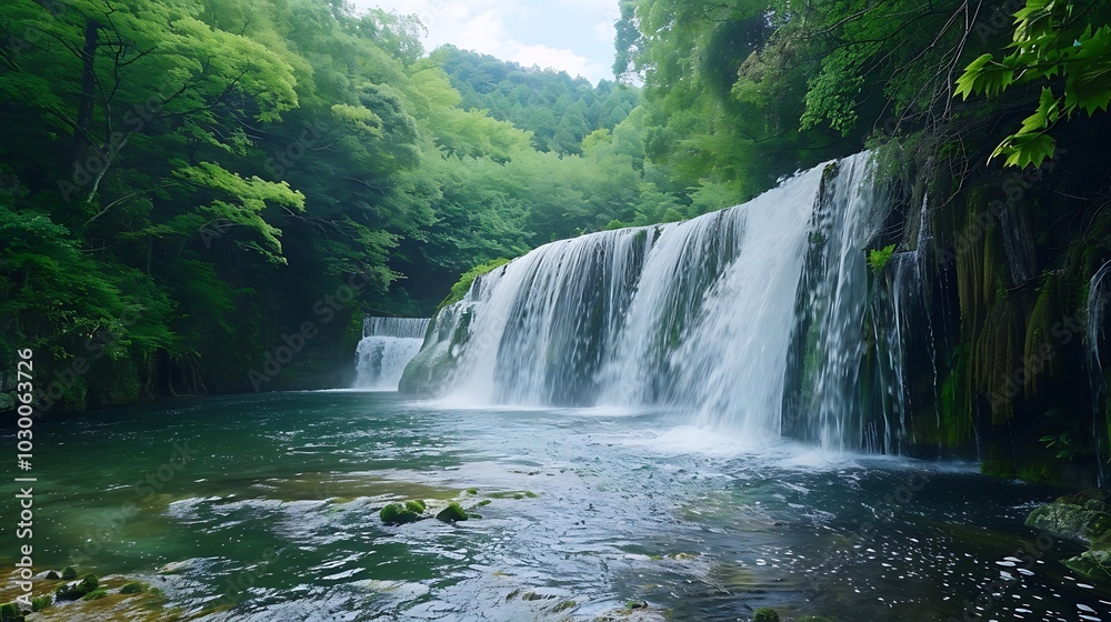 Fototapeta premium Waterfall in a Lush Green Forest