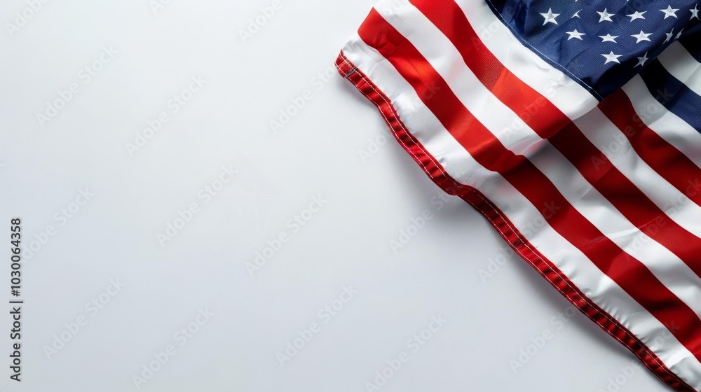 Obraz premium American flag draped on a white background with copy space.