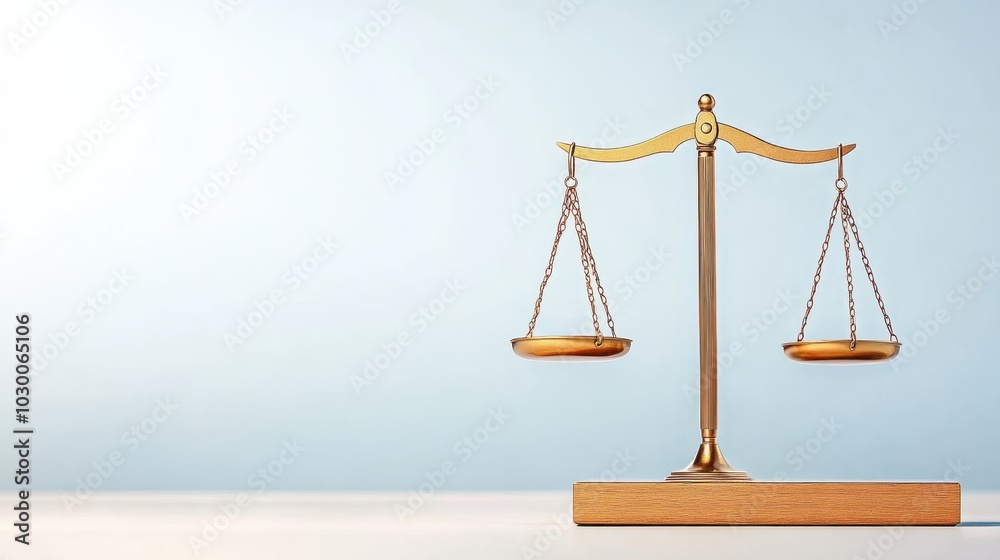Gold balance scales on a white isolated background symbolizing justice and fairness. Gold balance scales on a white isolated background symbolizing justice and fairness.