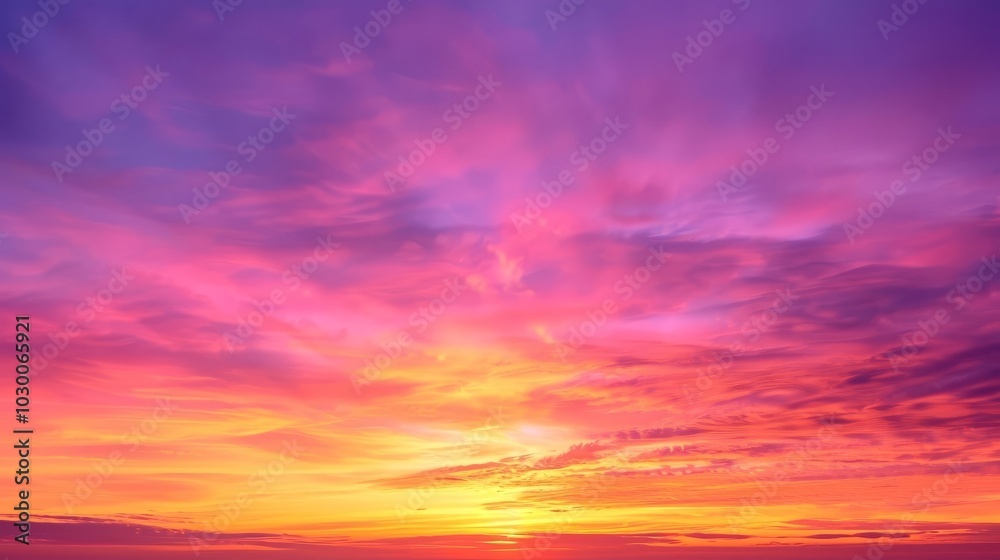 Fototapeta premium Vibrant pink and orange sunset sky with clouds.