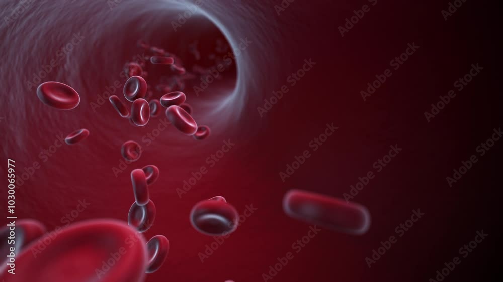 Red blood cells flowing through vein and artery in 3D animation Stock ...