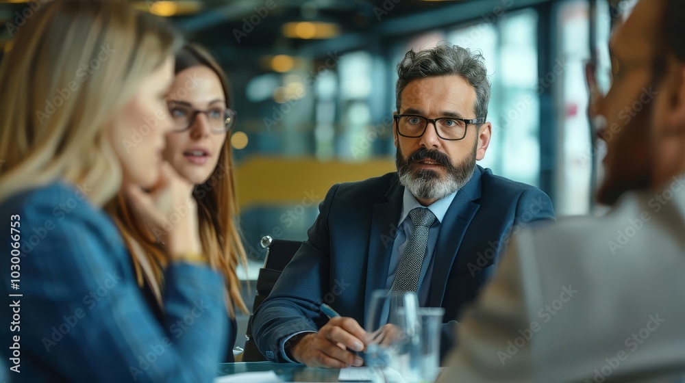 Professionals engaged in strategic discussions and analysis during a business meeting or workshop in a conference room with copy space Professionals engaged in strategic discussions and analysis during a business meeting or workshop in a conference room with copy space