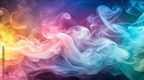 Abstract Pastel Smoke Swirls in Vivid Gradient Colors, blending soft colors into a harmonious and colorful composition.