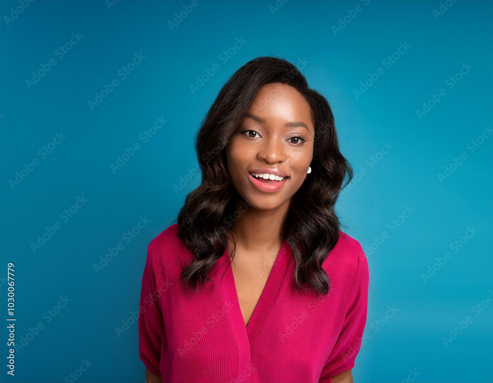 Headshot Portrait of a Smiling Woman with Contemporary Style, Isolated on Color Background with Ample Copy Space Headshot Portrait of a Smiling Woman with Contemporary Style, Isolated on Color Background with Ample Copy Space