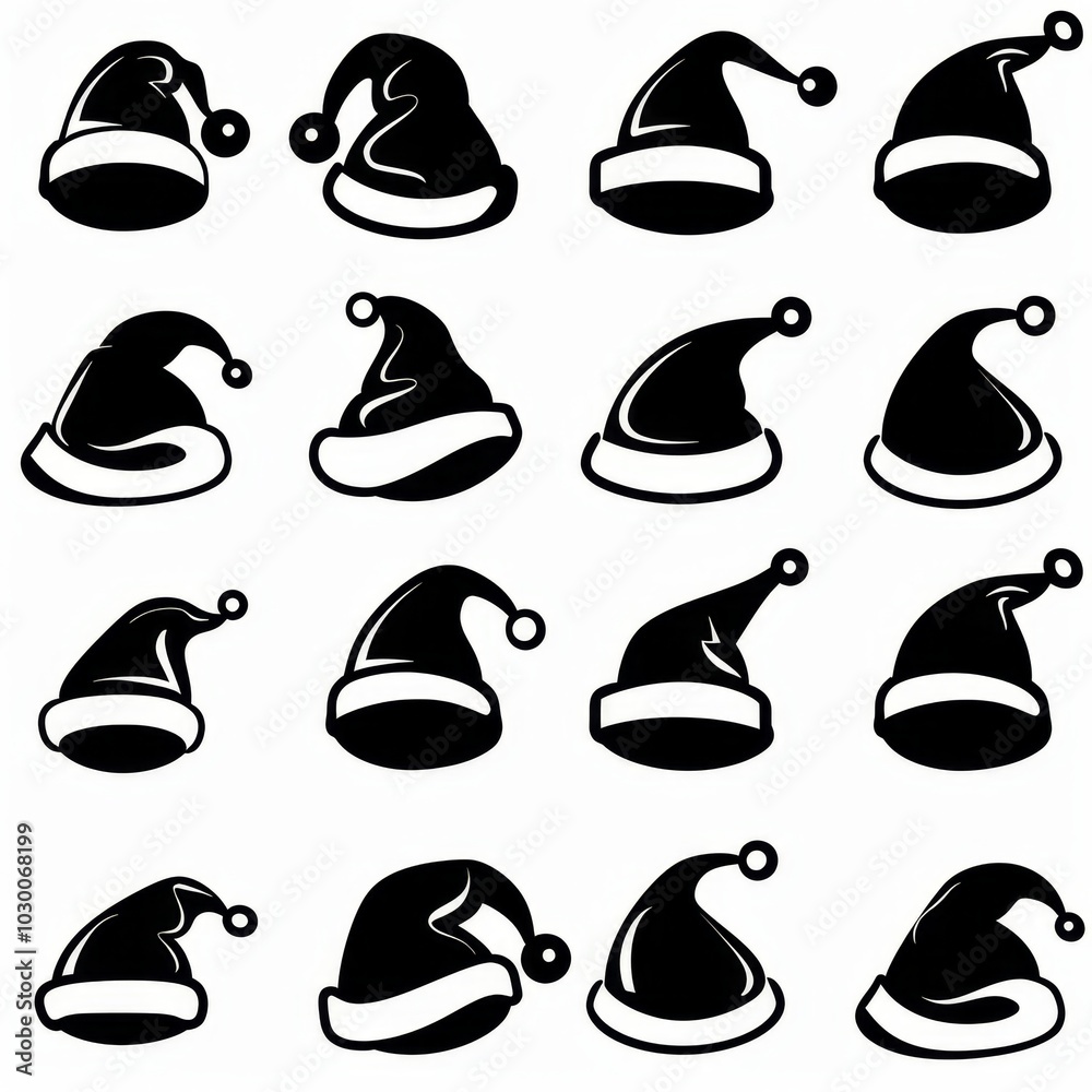 Santa hat icon, christmas hat, santa claus cap, red holiday costume symbol, xmas hat flat sign on white Santa hat icon, christmas hat, santa claus cap, red holiday costume symbol, xmas hat flat sign on white