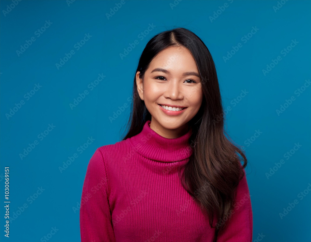 Headshot Portrait of a Smiling Woman with Contemporary Style, Isolated on Color Background with Ample Copy Space Headshot Portrait of a Smiling Woman with Contemporary Style, Isolated on Color Background with Ample Copy Space