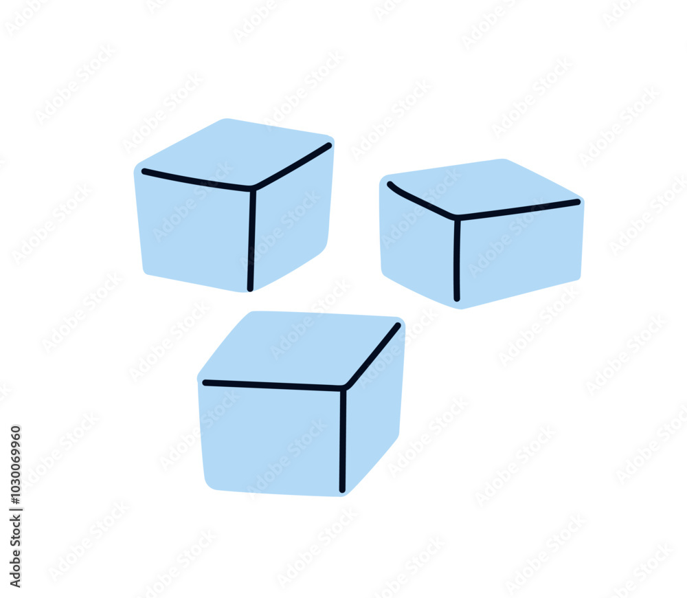 Ice cubes. Frozen water blocks, square shape. Icy cold bars, refreshing icecubes composition for cooling chilling summer drinks. Flat graphic vector illustration isolated on white background Ice cubes. Frozen water blocks, square shape. Icy cold bars, refreshing icecubes composition for cooling chilling summer drinks. Flat graphic vector illustration isolated on white background